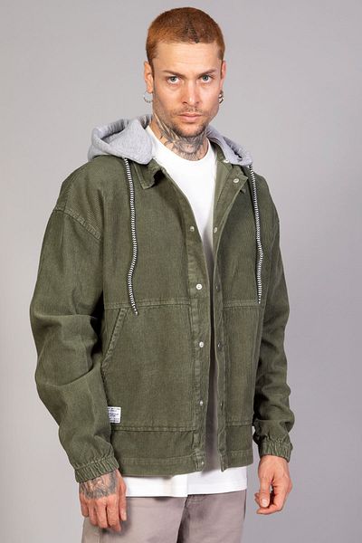 LTC Jeans Ανδρικό Βαμβακερό Βελούδινο Μπουφάν με Αποσπώμενη Κουκούλα Χακί
