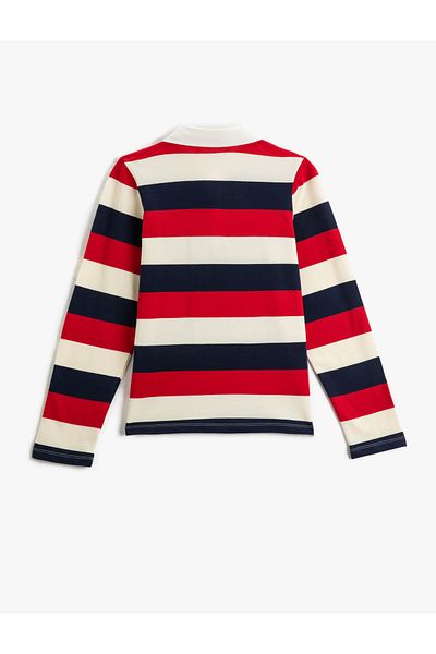 Koton Langarm-T-Shirt mit Polokragen und Knopfdetail