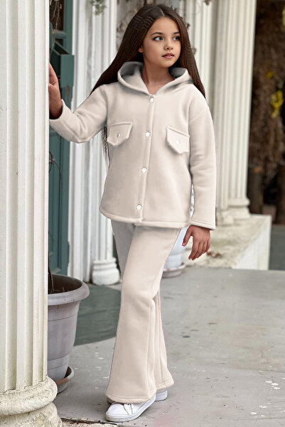 C&C OKULCUNUZ 3 Yarn Fleece Tracksuit Set for Girl - Loose Leg with Snaps