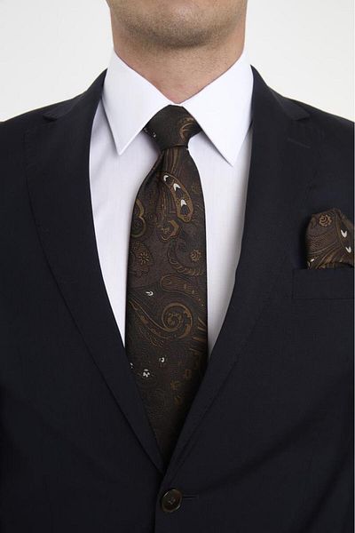 Brianze Brown White Shawl Motif Pattern Tie Handkerchief Set