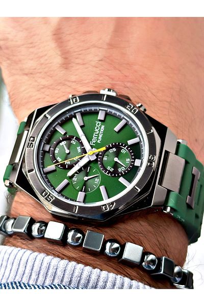 Ferrucci Green Sports Silicone Band Men's Wrist Watch + Bracelet with Gift