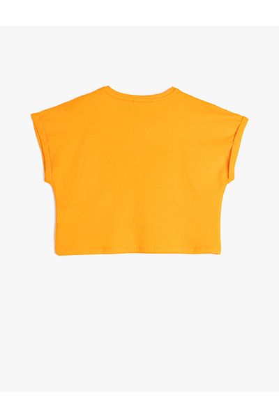 Koton Cotton Oversize Crop T-Shirt - Short Sleeve and Sequin Detail