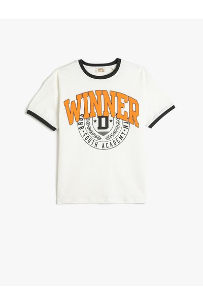 Koton College T-Shirt Short Sleeve Crew Neck Printed Cotton