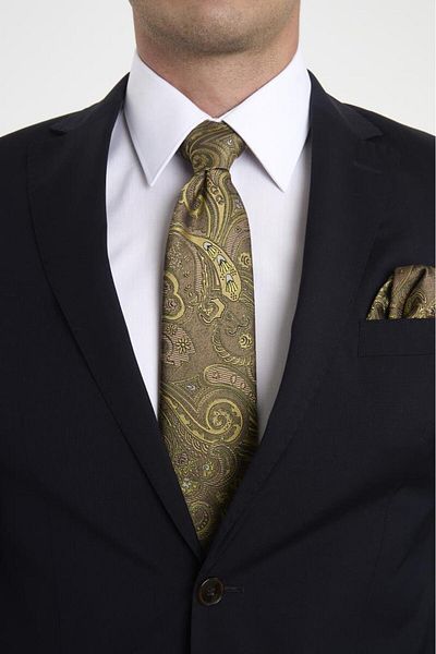 Brianze Mustard Shawl Motif Pattern Tie Handkerchief Set