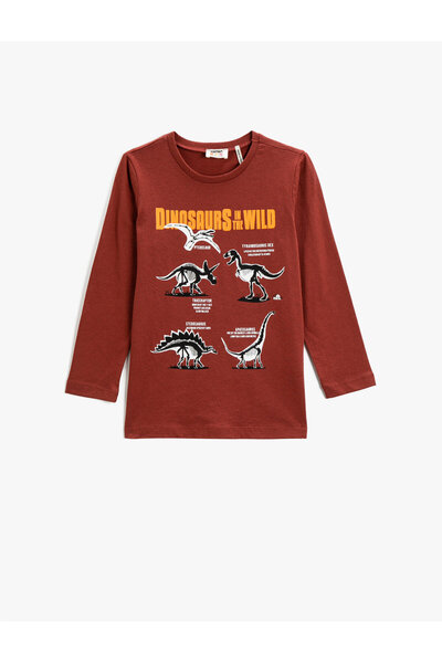 Koton Μακρυμάνικο μπλουζάκι με στάμπα βαμβακερή λαιμόκοψη