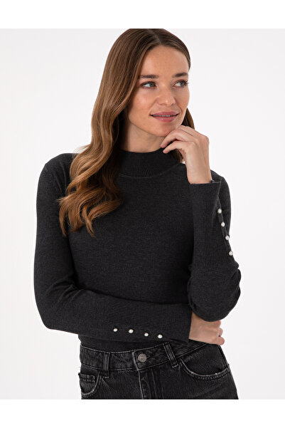 Pierre Cardin Anthracite Slim Fit Half Fisherman Basic Sweater 50290578-Vr006