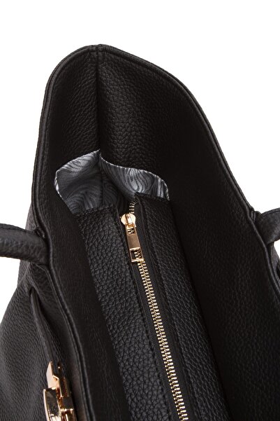 BAHELS Women's Black Lock Detailed Hand and Shoulder Bag