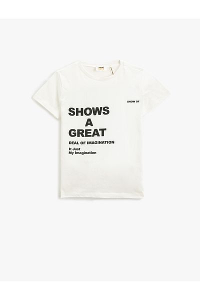 Koton Tricou imprimat cu mânecă scurtă cu decolteu ras din bumbac