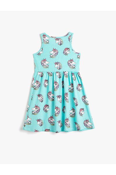 Koton Ärmelloses Kleid aus gekämmter Baumwolle mit Rundhalsausschnitt und Einhorn-Print aus Baumwolle