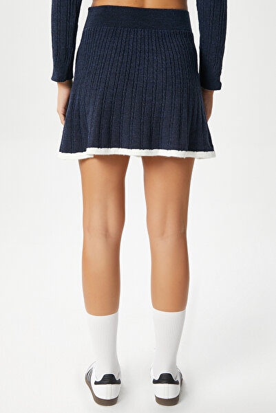 Ritnice Women's Mia Polo Neck Navy Blue Stripe Sweater Skirt Knitwear Bottom Top Set