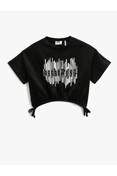 Koton Crop T-shirt Slim Fit κοντομάνικο γυαλιστερό εμπριμέ βαμβακερό