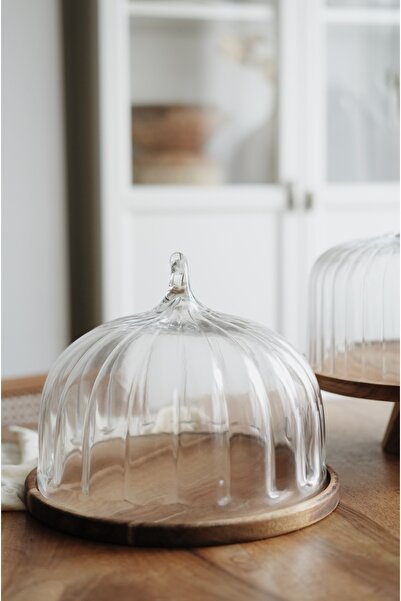 Dekorzdükkan وعاء كيك زجاجي من تيري أكاسيا مع حامل