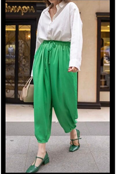 neslihansarıca yeşil pantolon, yeşil şalvar pantolon