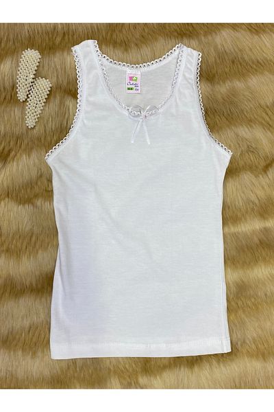 skycott White Girl's Undershirt with Hanging Bow Detail, 100% Cotton