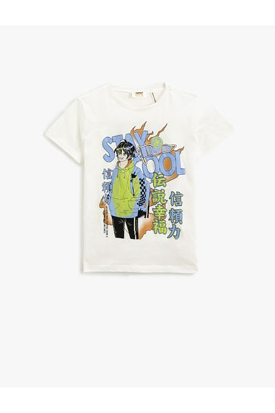 Koton T-Shirt Anime Printed Short Sleeve Crew Neck