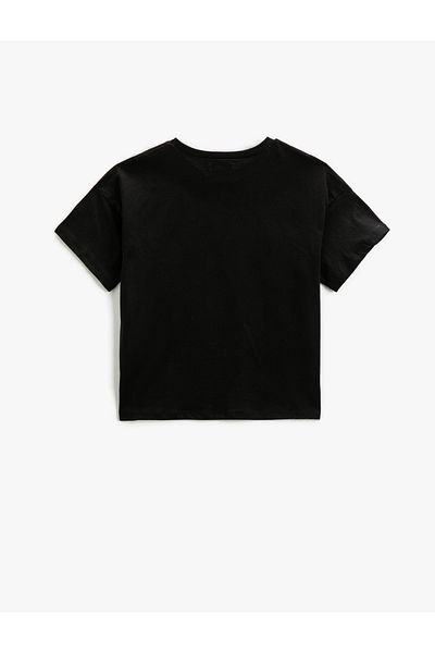 Koton Tricou crop cu mânecă scurtă din bumbac cu decolteu cu graffiti