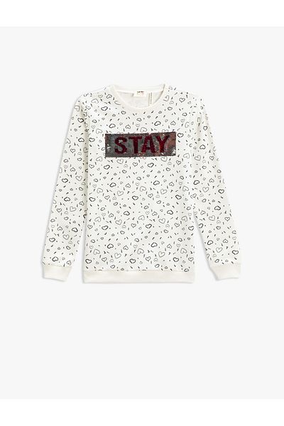 Koton Crew Neck Cotton Long Sleeve Sweatshirt - Printed