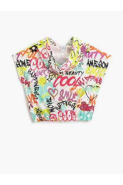 Koton Ärmelloses Kapuzen-Sweatshirt mit Crop-Graffiti-Print