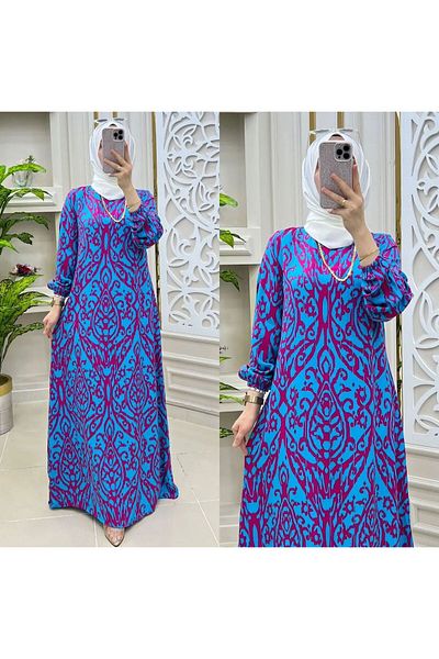 Zeynep Butik Women's Hijab Seasonal Waist Belted Woven Viscose Dress 1298