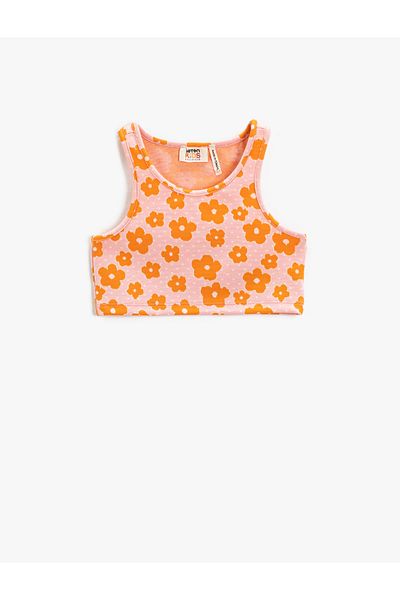 Koton Sportler-Crop mit Blumenmuster, ärmellos, Rundhalsausschnitt, schmale Passform