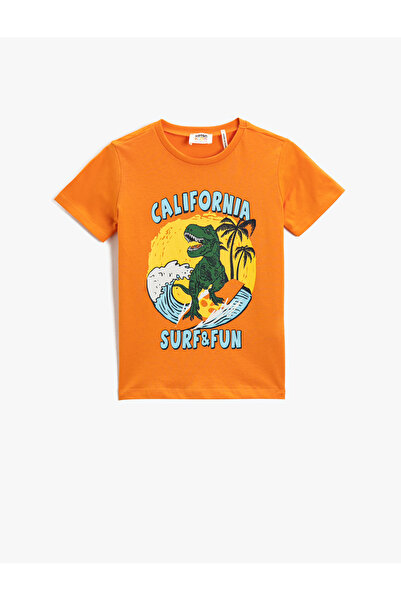 Koton Dinosaur Printed Short Sleeve T-Shirt Crew Neck Cotton