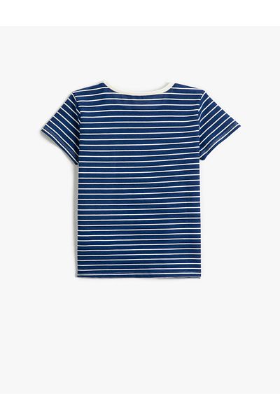 Koton Tricou cu dungi Imprimat mânecă scurtă Decolteu Crew Bumbac