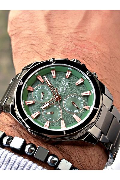 Ferrucci Smoke Color Function Steel Band Sport Men's Wrist Watch+Bracelet