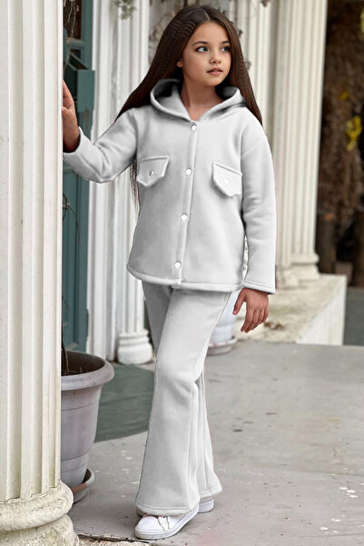 FEEL STYLE Σετ φόρμας 3 κλωστών Fleece για κορίτσια - Φαρδιά πόδια, κουμπωτά