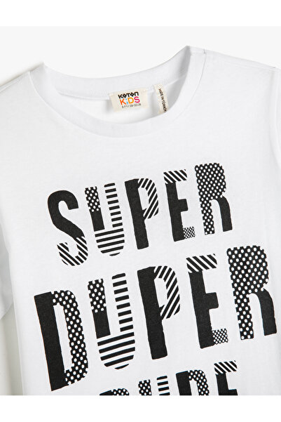 Koton Μπλουζάκι με εμπριμέ κοντό μανίκι, βαμβακερό λαιμόκοψη