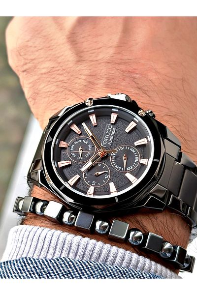 Ferrucci Black Color Function Steel Band Sport Men's Wrist Watch + Bracelet