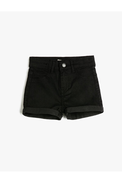 Koton Basic Kot Şort Pamuklu Cepli Paçaları Kıvrık Beli Ayarlanabilir Lastikli