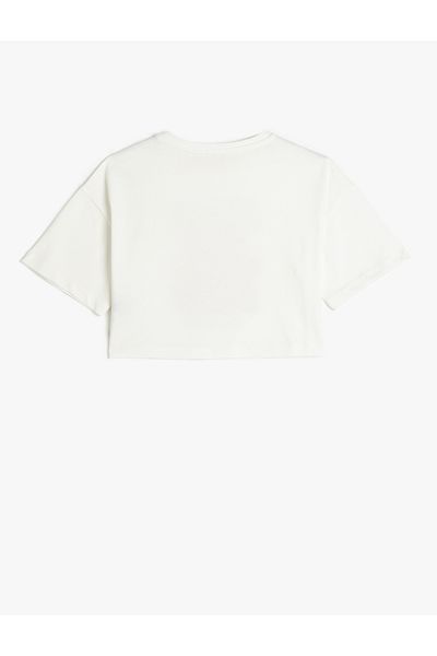Koton Tricou oversize crop imprimat cu mânecă scurtă, decolteu, bumbac