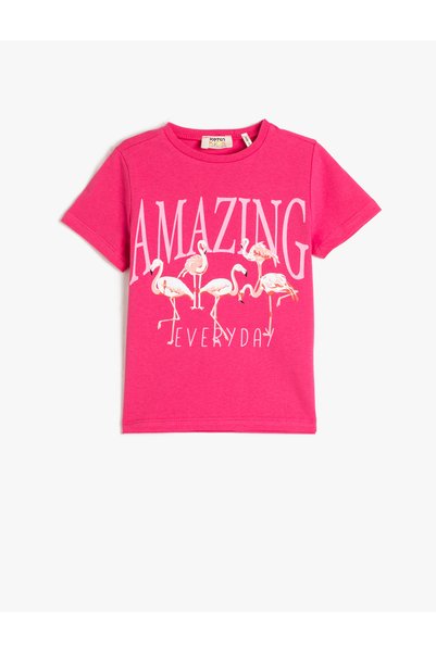 Koton T-Shirt Short Sleeve Crew Neck Flamingo Printed Cotton