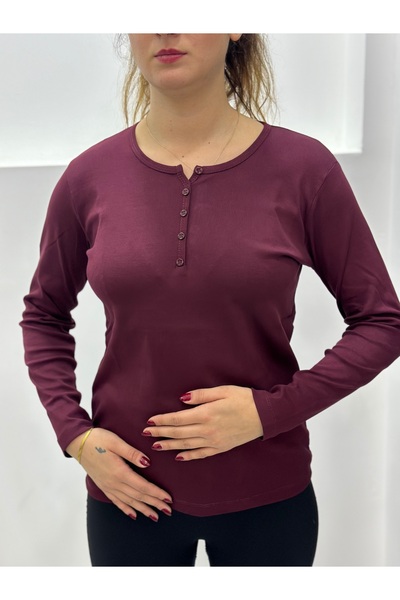 YNSGİYİM Yns - Women's Cotton Rib 100% T-Shirt Blouse Long Sleeve