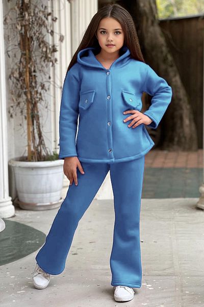 C&C OKULCUNUZ Σετ φόρμας 3 κλωστών Fleece για κορίτσια - Φαρδιά πόδια, κουμπωτά