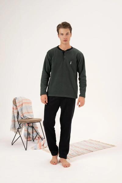 gd goldoremi Σετ πιτζάμες Estiva 24421 Ανδρικές χειμερινές φλις γιακά με κουμπιά