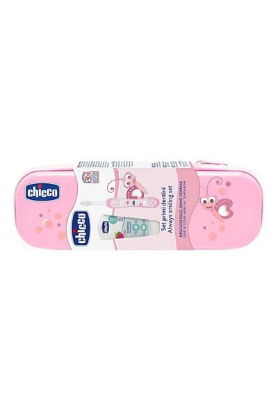 Chicco مجموعة فرشاة الأسنان باللون الوردي