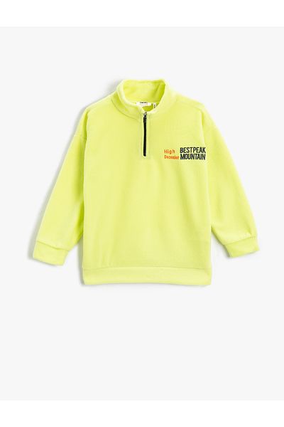 Koton Polar Sweatshirt Stand Collar Half Zipper Embroidered Detailed Long Sleeve