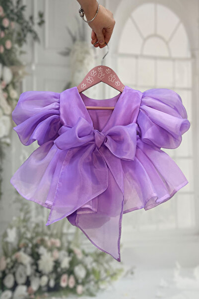 Bertuğ Bebek Lila Karolin Pamuk Saten Kız Bebek Çocuk Romper Külotlu Abiye Elbise