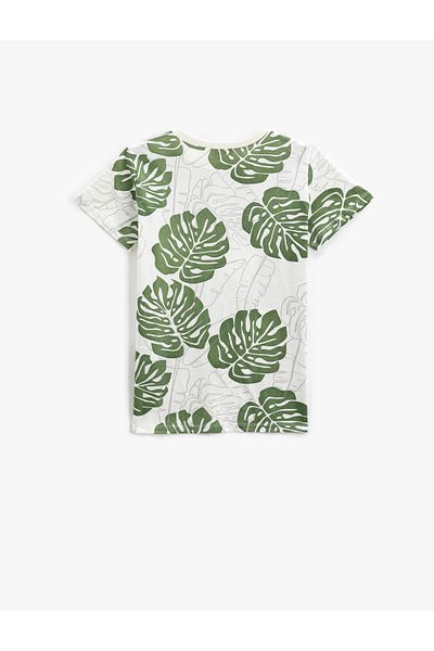 Koton T-Shirt Palm Tree Printed Short Sleeve Crew Neck