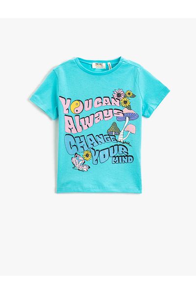 Koton Bedrucktes Kurzarm-T-Shirt mit Rundhalsausschnitt