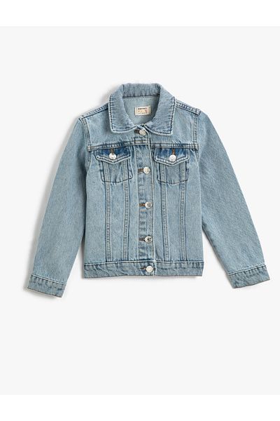 Koton Denim Jacket Cotton Flap Double Pockets