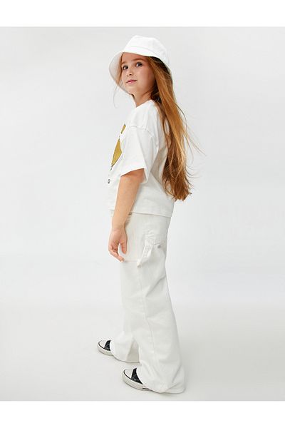 Koton Cargo Jeans Wide Leg Cotton - Wide Leg Jeans με ρυθμιζόμενη ελαστική μέση