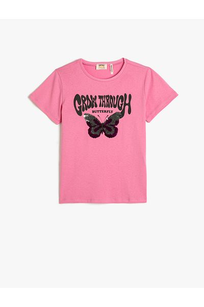Koton T-Shirt aus Baumwolle mit kurzen Ärmeln und Rundhalsausschnitt mit Pailletten
