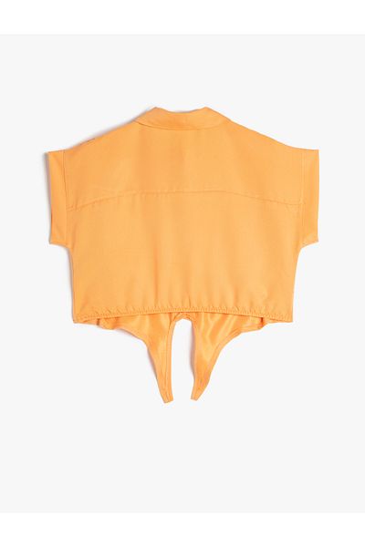 Koton Crop Shirt Front Tie Detail Short Sleeve Pocket Modal Fabric