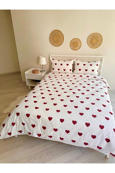 üntaş Unitas Heart Patterned Double Personal Beather and 2 Pillow Covers