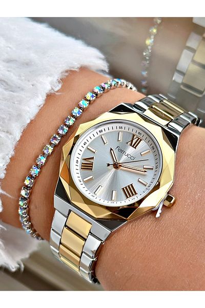 Ferrucci Gold Gold Color Steel Cord Star Model Women's Wrist Watch + Bracelet