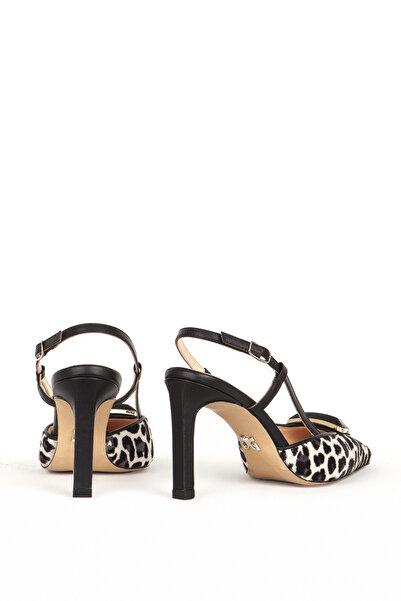 Dericlub LEOPARD Patterned Pointed Toe Buckle Thai Feather Slat Leather Women's Heeled Shoes - SY 27374