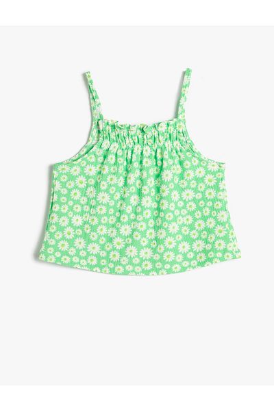 Koton Crop Tank Top with Floral Thin Straps Gipe Detailed