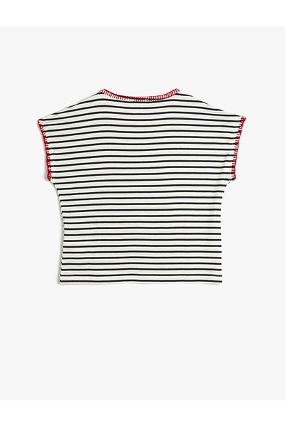 Koton T-Shirt Crew Neck Short Sleeve Fishnet Applique Detailed